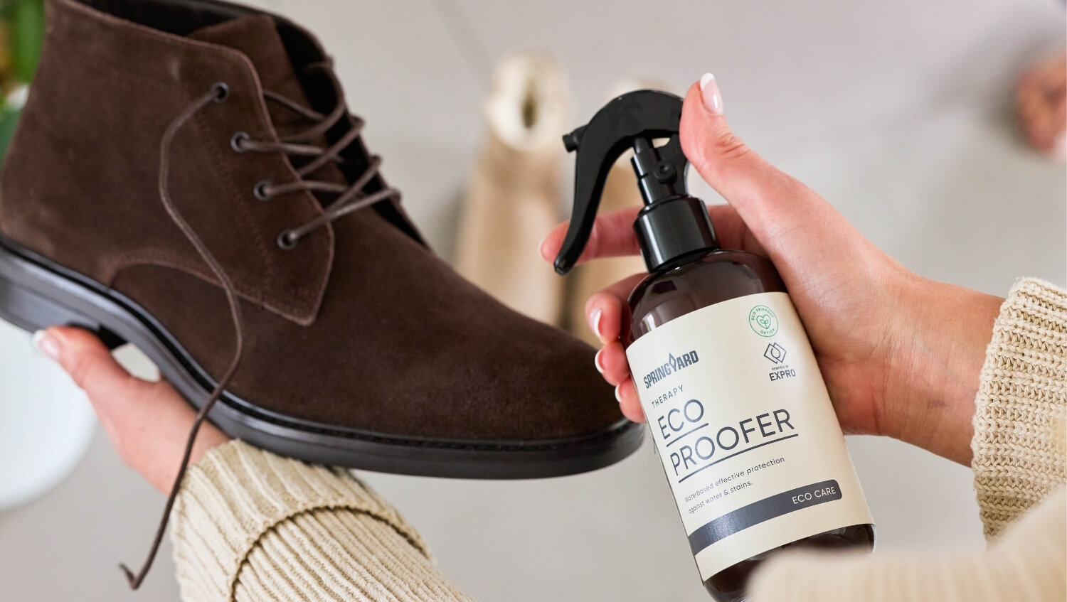 Close-up of shoe wax placed on a tree stump from the Active concept.