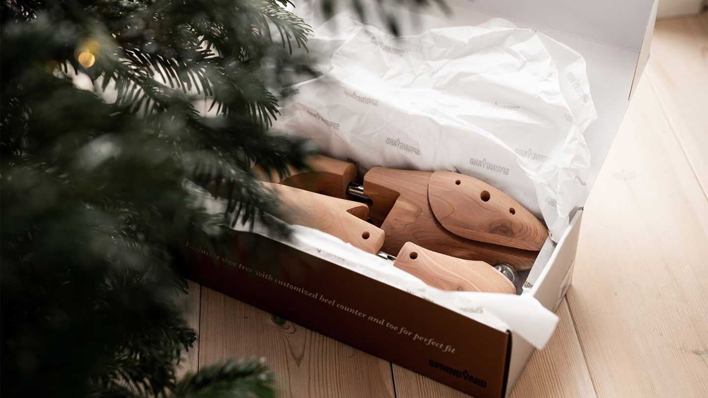 2 par skoblock ovanifrån ett par ligger i en skovårdspåse 